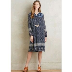 Anthropologie Kas New York Grazia Floral Embroidered Midi Peasant Dress Size XS